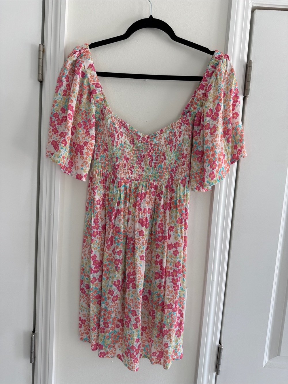 ROXY Floral Off-Shoulder Summer Dress in Pink & Mint